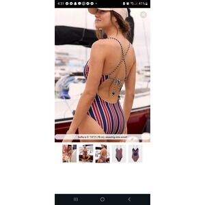 aerie Striped One-Piece Swimsuit in Navy, Red & White